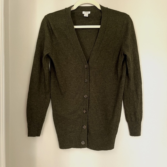 J CREW Olive Green Wool Blend Long Cardigan Size XXS - Picture 1 of 5
